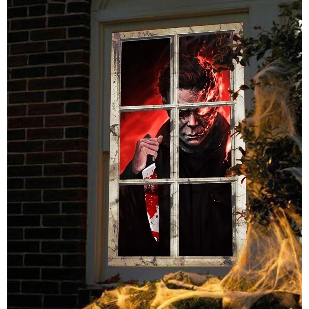 Halloween Window Door Cover Killer Knife Creepy Print‎ Decor Party Backdrop